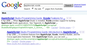Searching Google for "applescript, xcode"